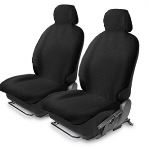 Меховая накидка на сиденье автомобиля с подголовником, AutoFlex, 2 шт. цвет черный.